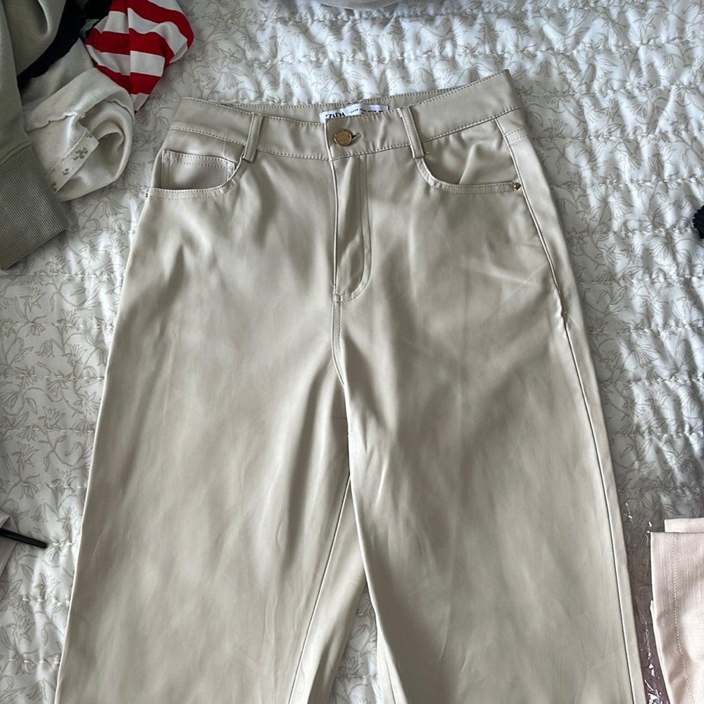 Zara vegan leather straight pants high waisted